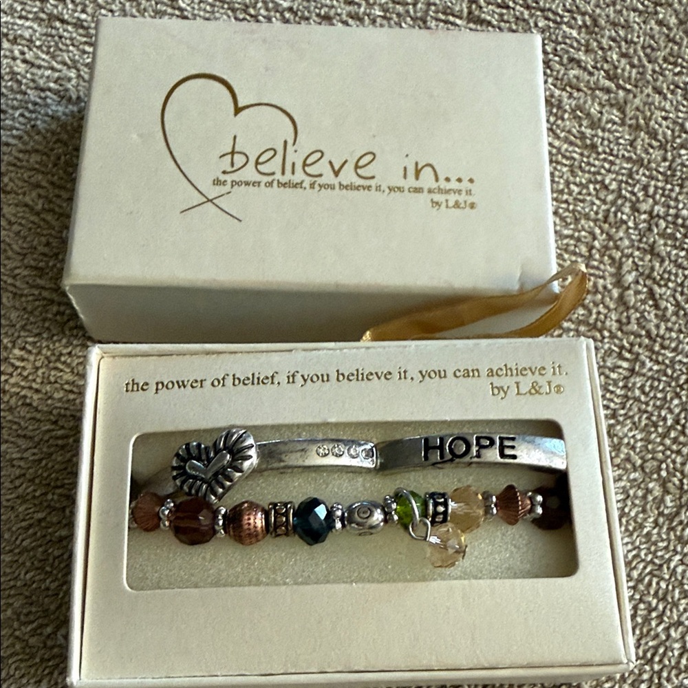 Believe In HOPE Two-Piece Bracelet Set by L&J - Silver & Brown